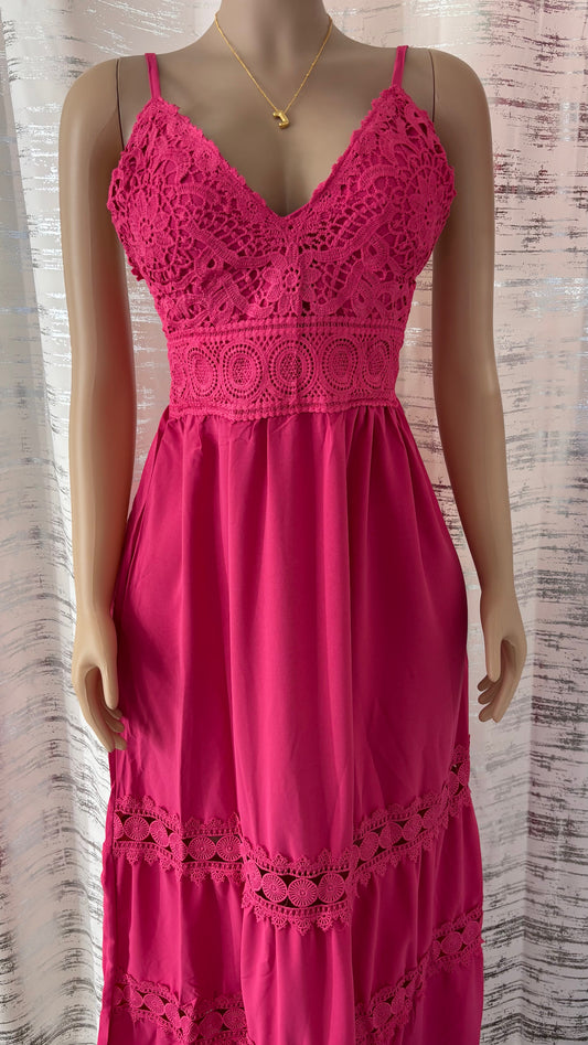 V NECK CROCHET DRESS